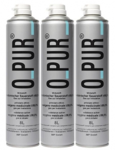 O-PUR Sauerstoff Set 3 x 8 Liter Dose als Ersatzset mit Anschluss fr Sauerstoffmaske